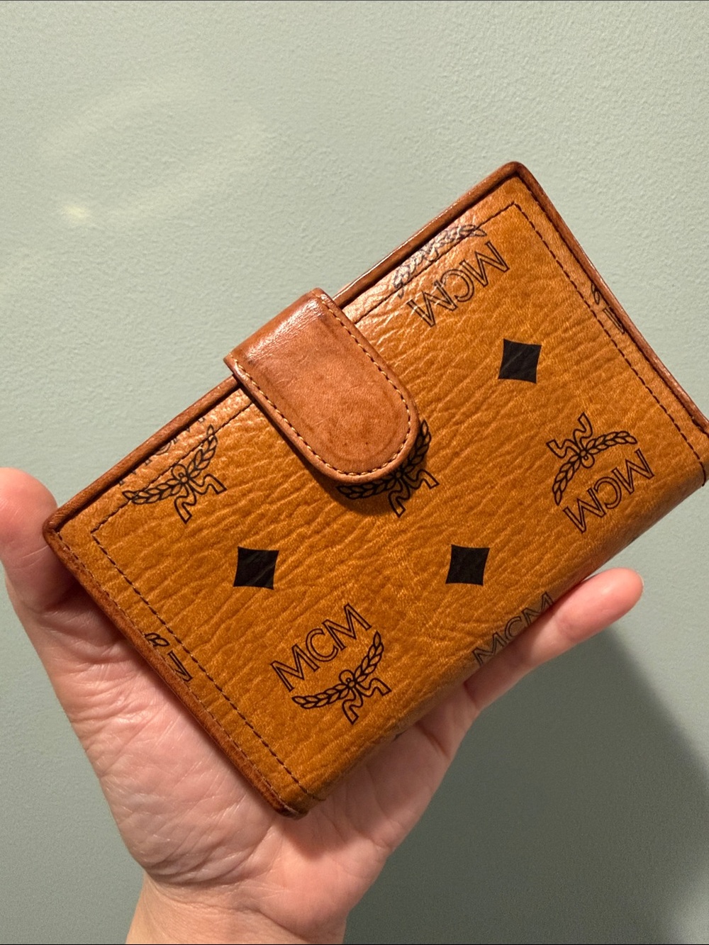 MCM Cognac Logo Leather Snap Wallet with Gold Plaque - Picture 5 of 9